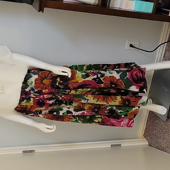 Grace 1990s Tropical Floral Cotton Tea Length Drawstring Circle Tiki Skirt - Picture 2 of 6